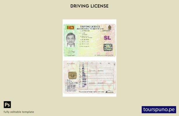 Plantilla de licencia de conducir de Sri Lanka lista para imprimir